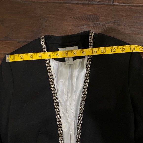 H&M Open Front Black Blazer Jacket Trim With Silver Chain Size 2 - Picture 8 of 12